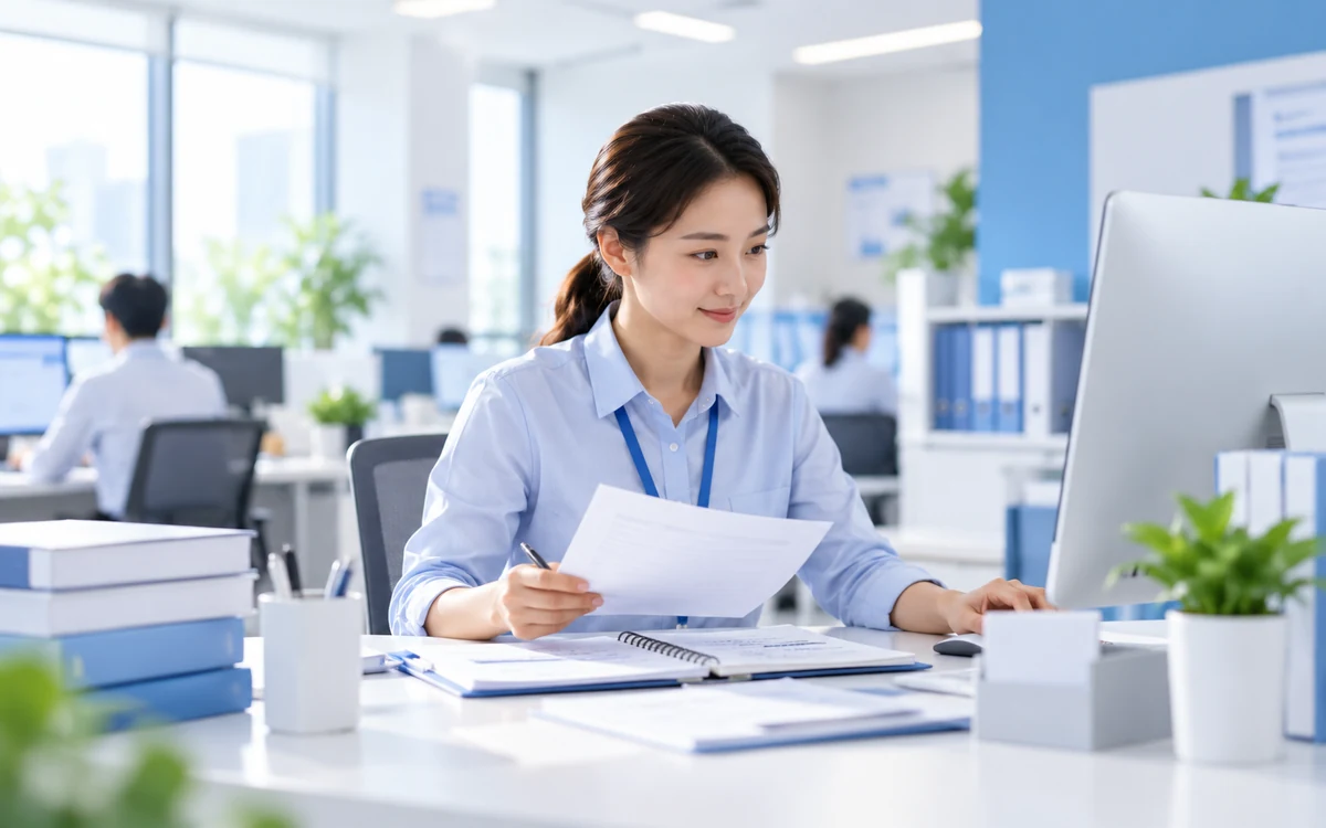 企业人员使用 AI 辅助办公与业务协同的场景示意